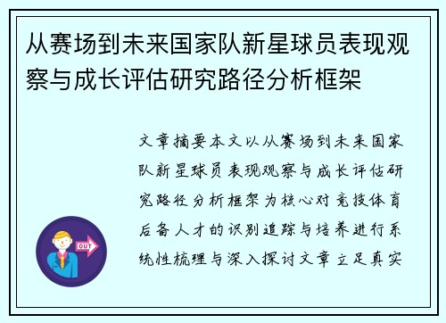 从赛场到未来国家队新星球员表现观察与成长评估研究路径分析框架 从赛场到未来国家队新星球员表现观察与成长评估研究路径分析框架
