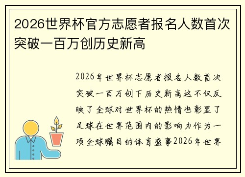 2026世界杯官方志愿者报名人数首次突破一百万创历史新高